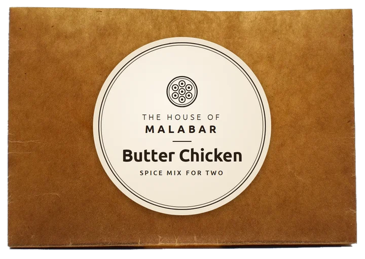 The House of Malabar butter chicken spice mix in a brown wax paper packet